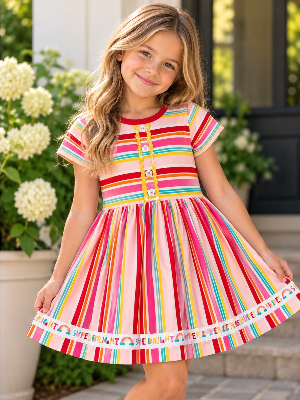 Wild Flowers Girls Size 6 Rainbow Striped Twirl Dress